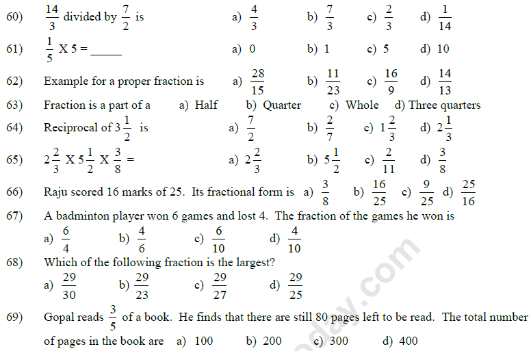 Cbse class 5 mathematics mcqs multiple choice questions
